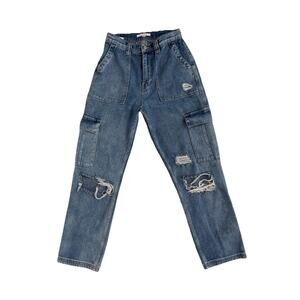 PacSun Cargo Jeans Womens 26 High Rise Distressed Straight Leg Utility Denim